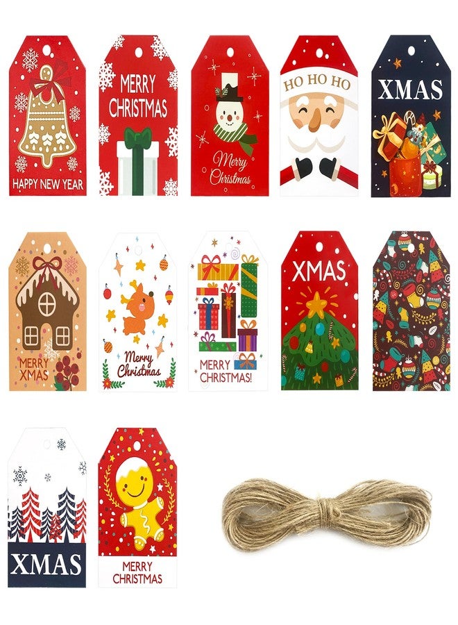 Quacc 48 PCS Xmas Gift Tags Christmas Labels with Jute String Christmas Name Tags for Presents Wrapping and Tree Decoration (12 Styles) - Image 1
